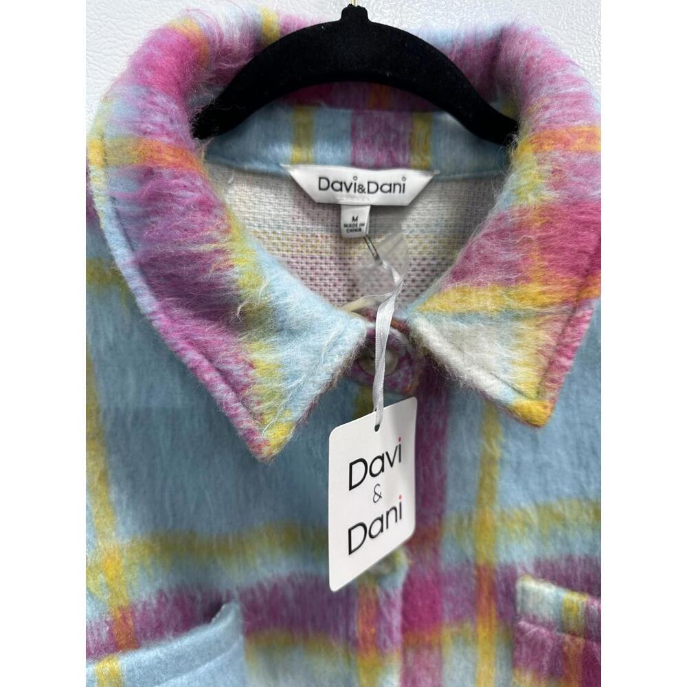 DAVI & DANI Pastel Plaid Teddy Jacket in Mint, Pink & Yellow - Picture 3 of 6